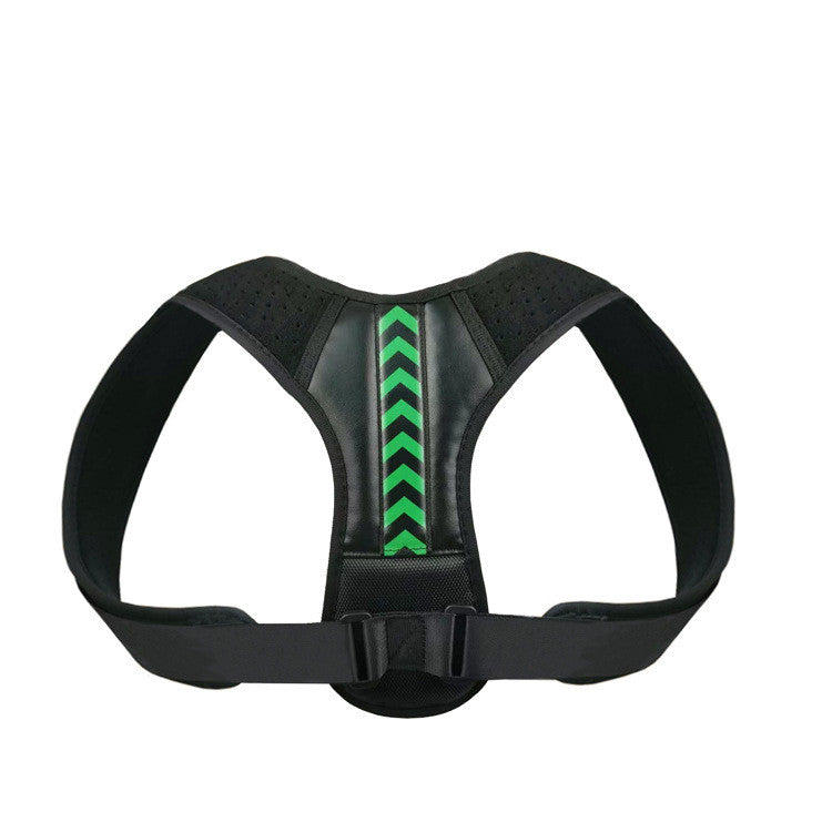 Black PosturePro back posture corrector belt with green chevron panel, product only