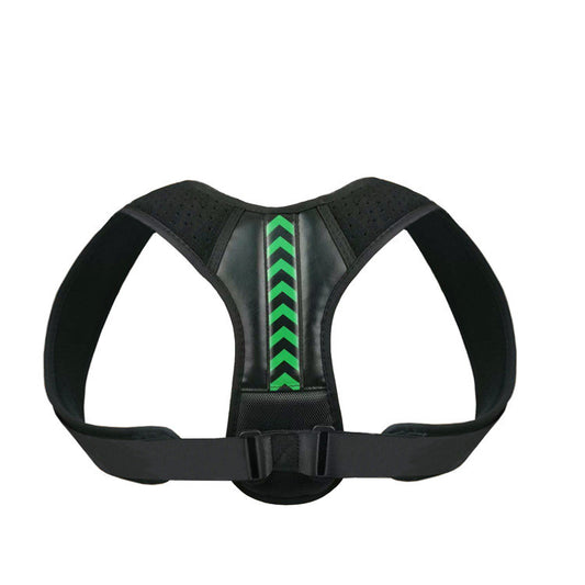 Black PosturePro back posture corrector belt with green chevron panel, product only