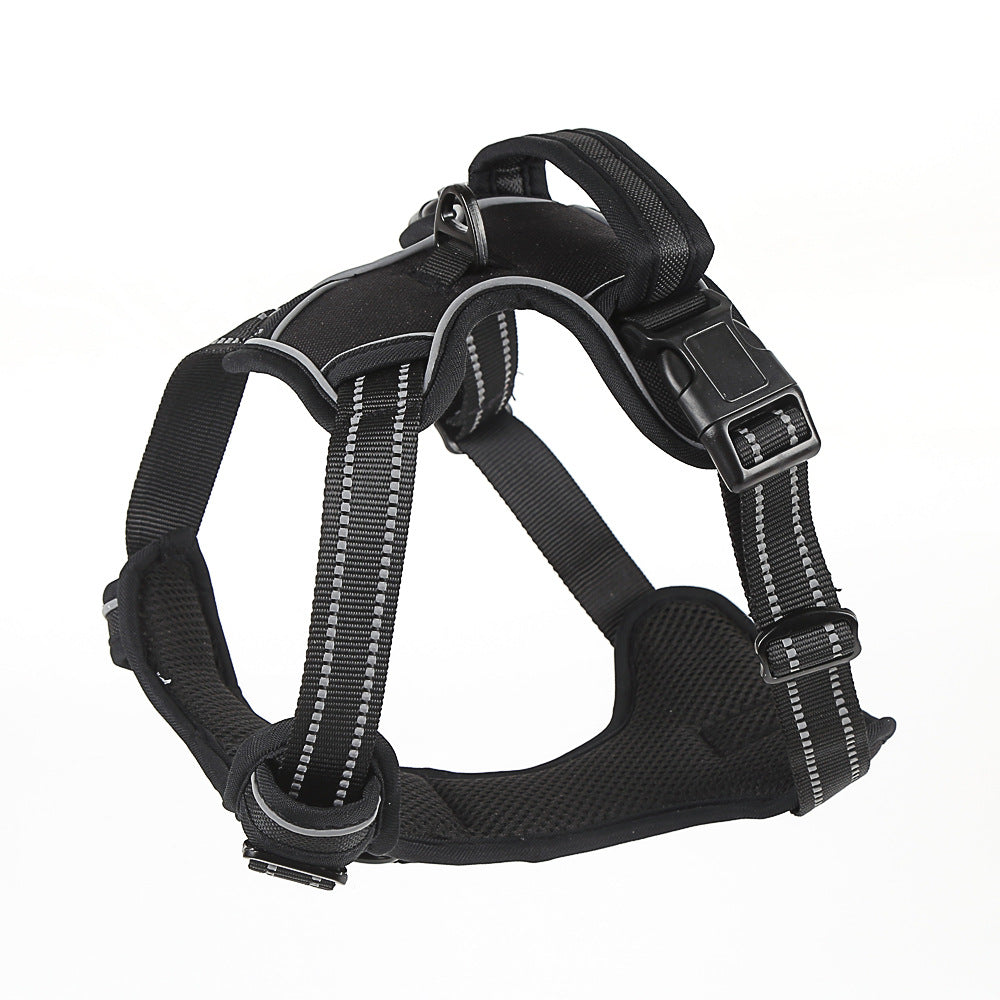 Classic Black NoPull reflective dog harness with padded handle, front view
