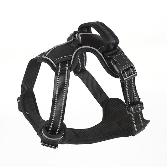 Classic Black NoPull reflective dog harness with padded handle, front view
