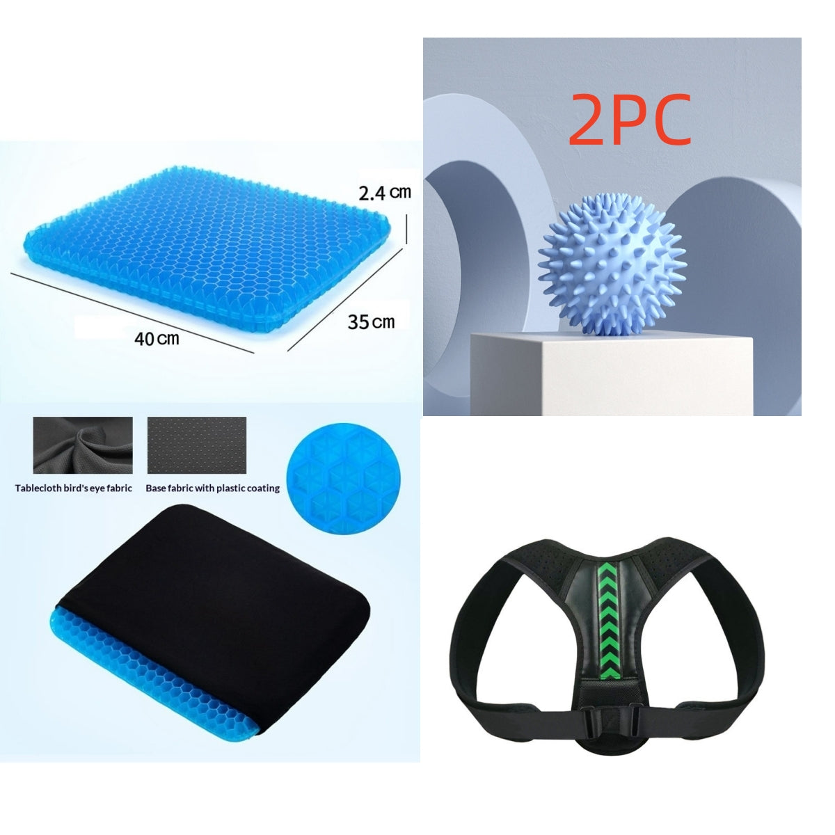 PosturePro posture corrector belt with gel seat cushion and spiky massage ball