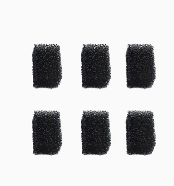 Six black replacement filter sponges for the PureFlow pet water fountain