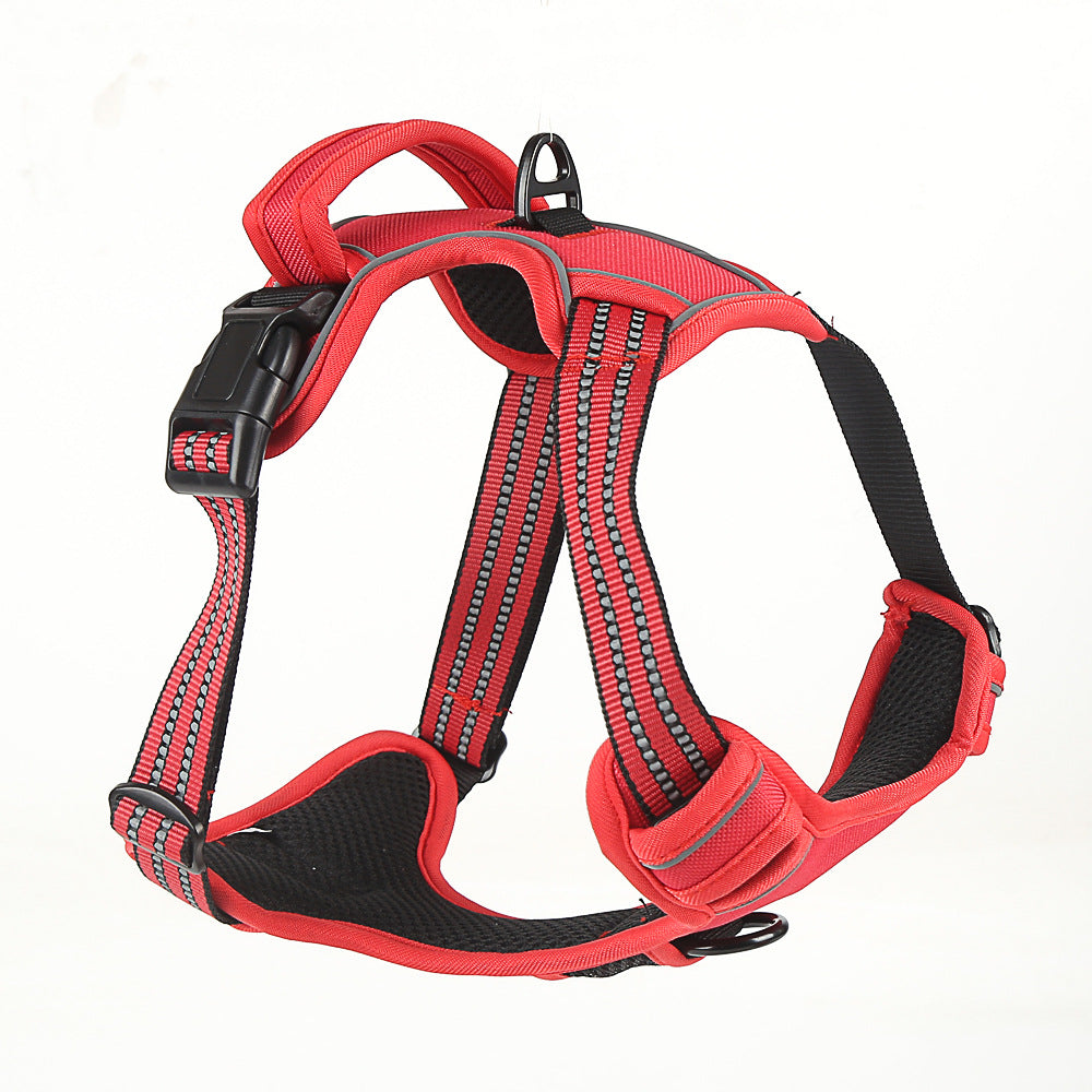Vibrant Red NoPull reflective dog harness with buckles and leash ring
