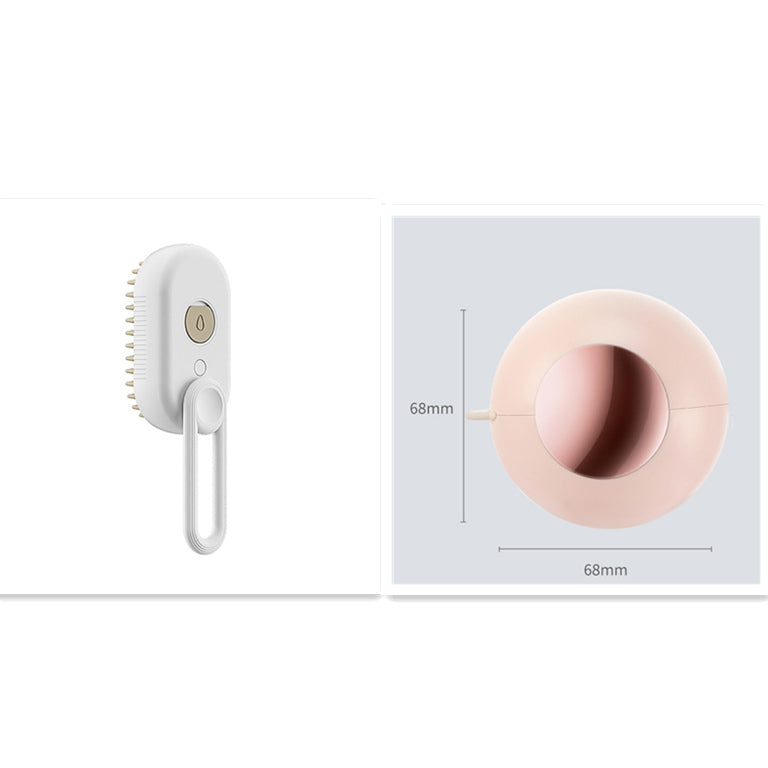 SteamyGroom Porcelain White set: pet steam brush with pink round 68 mm accessory