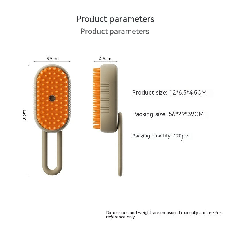 SteamyGroom pet steam brush size chart: 12 x 6.5 x 4.5 cm with handle