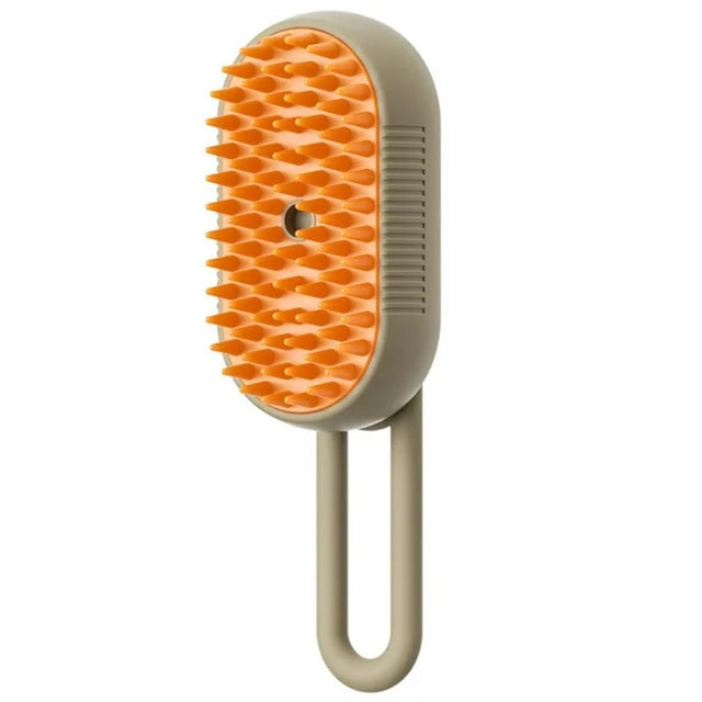 SteamyGroom pet steam brush in Milk Brown with orange silicone bristles